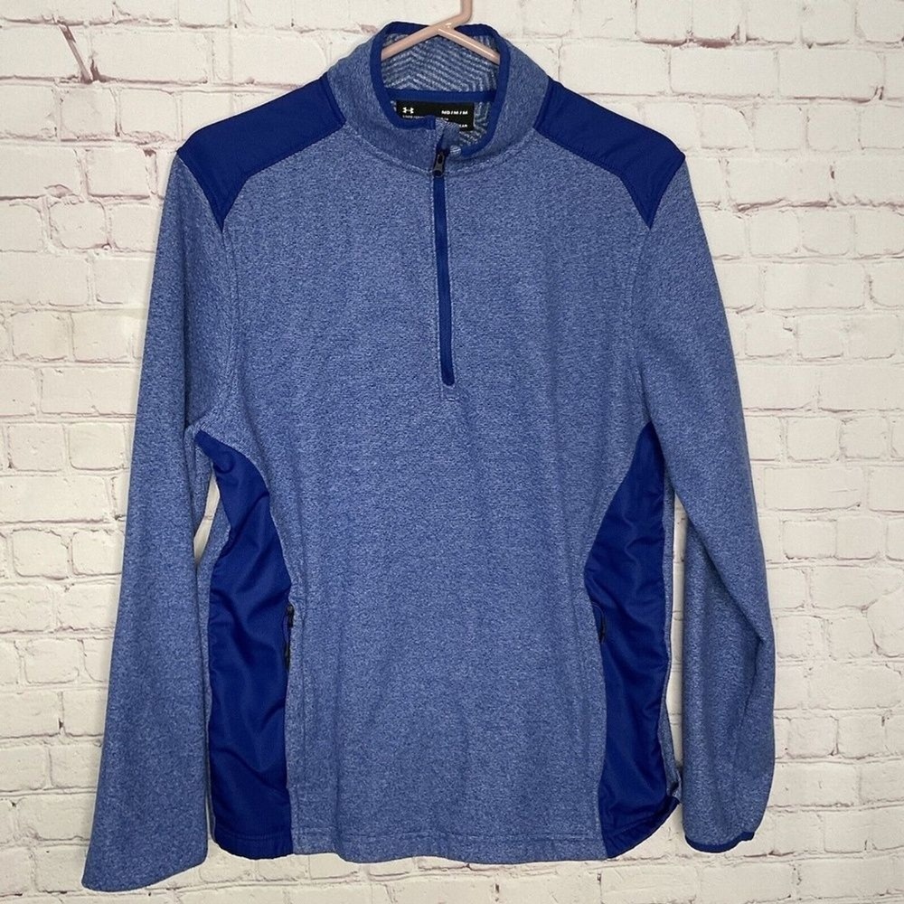 Under Armour Coldgear Blue Fleece 1/2 Zip Sweatshirt Men M Jordan 100% Polyester